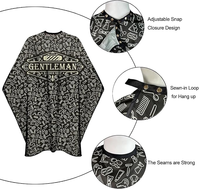 Barber Cape for Men Hair Salon Cape with Snaps Waterproof Professional Hairdresser Designer Cape Gown- 63”× 56”