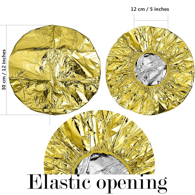 12 Pieces Deep Conditioning Caps Aluminum Foil Reusable Hair Processing Hair Coloring Shower Caps for Home Salon Use(12 Inch,Golden, Silvery)