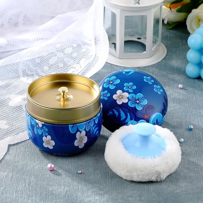 Body Powder Case with Powder Puff Powder Container Tea Canister for Baby and Adult Body Talcum Powder Tea Box (Colorful Flower)