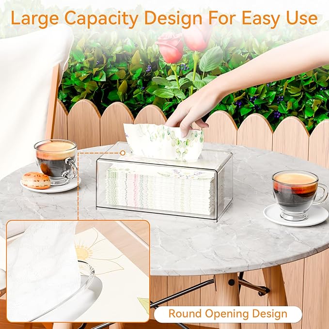 Clear Acrylic Tissue Box Holder with Cover Facial Tissue Dispenser Box Case for Countertop,Clear Plastic Dryer Sheet Container Napkin Organizer for Bathroom, Kitchen,Home,Rectangle