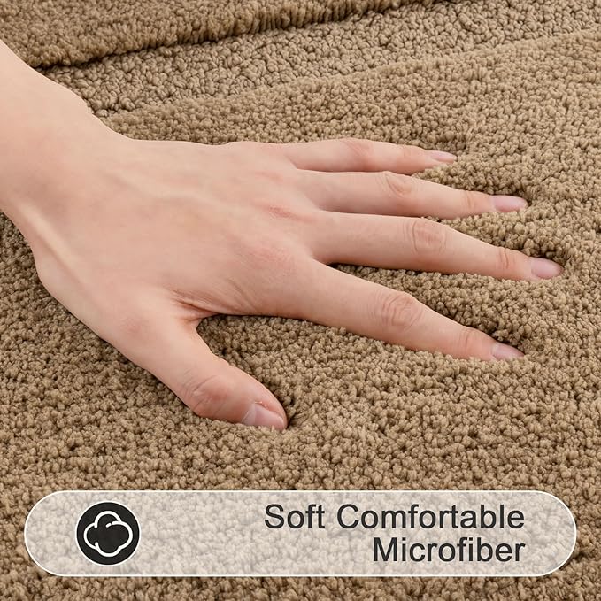 SHACOS Soft Fluffy Bathroom Runner Rugs Sets of 2 Pieces 47"x20"+ 32"x20" Non Slip Washable Bath Rugs Absorbent Bath Mats Bathroom Accessories Carpet for Floor Shower Tub, Khaki