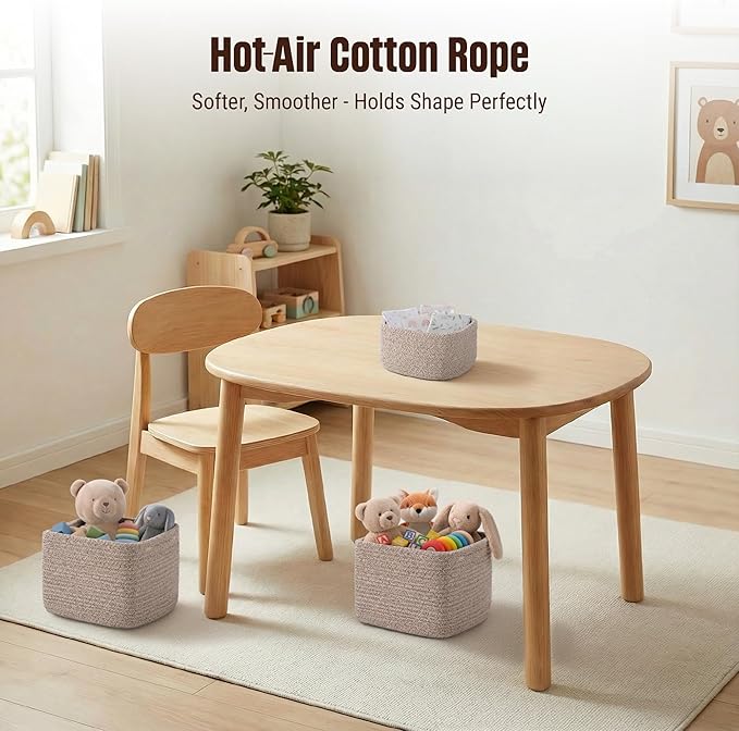 5-Pack Storage Cubes Woven Rope Baskets - 2 Sizes Organizer Bins for Closet, Shelf, Bookshelf, Nursery, Changing Table, Cube Storage Bins, Storage Baskets for Bathroom Toy & Home