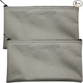 Multipack of 2 Compact Zipper Cloth Pouches, Zipper Bag, Travel Toiletry, Cosmetics, Stationary Case, 11 x 6 inches (Gray)