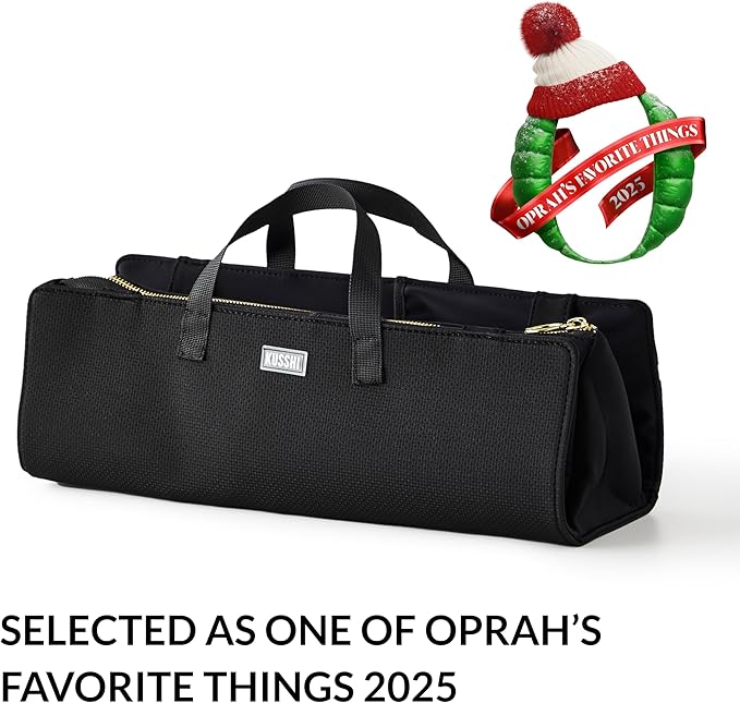 KUSSHI Hair Tools Bag - Oprah’s Favorite Things Winner - Neoprene Hair Tools Travel Bag & Hair Accessories Organizer Case (Black)