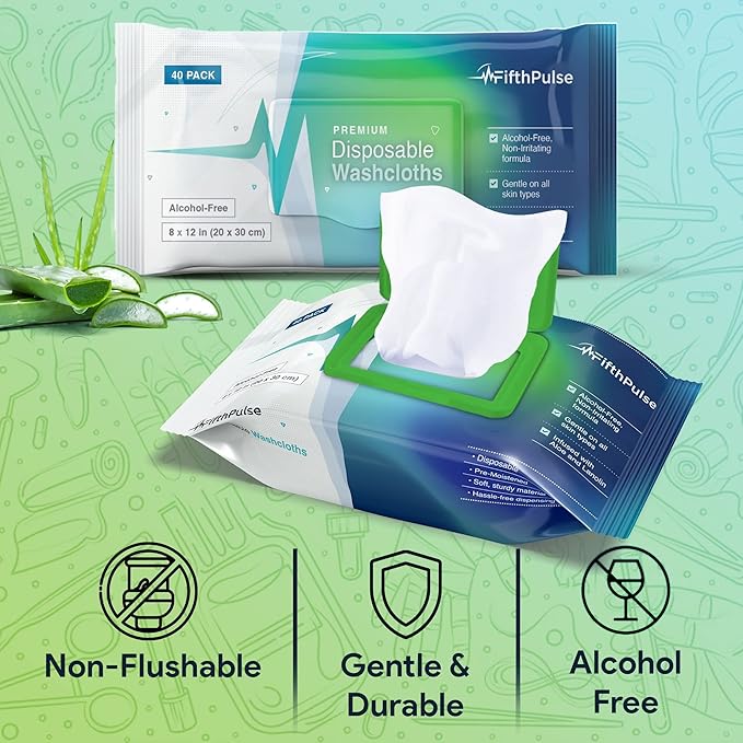 Disposable Body Wipes For Adults 80 Count (2 x 40 Packs) - Premoistened Washcloths For Elderly Bathing Infused With Aloe and Lanolin -Alcohol-Free Adult Wet Wipes, Extra Large 8” x 12” Wash Cloth