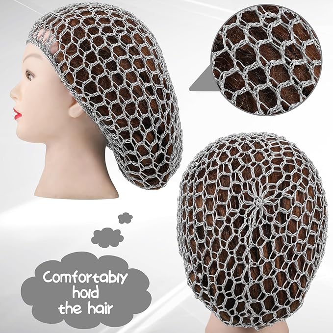 Waydress 2 Pieces Mesh Hair Net Rayon Knit Snood Women Crocheted Sleep Cap (Gray)