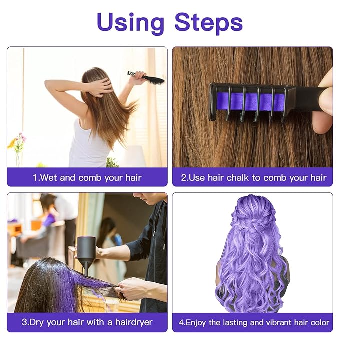 MSDADA Purple Hair Chalk for Girls - 10 Pcs New Hair Chalk Comb Temporary Bright Washable Hair Color Dye for Kids - Christmas Birthday Easter St. Patrick's Day Gifts Toys for Girls Kids