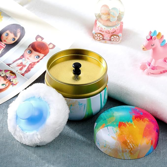 Body Powder Case with Powder Puff Powder Container Tea Canister for Baby and Adult Body Talcum Powder Tea Box (Rainbow)