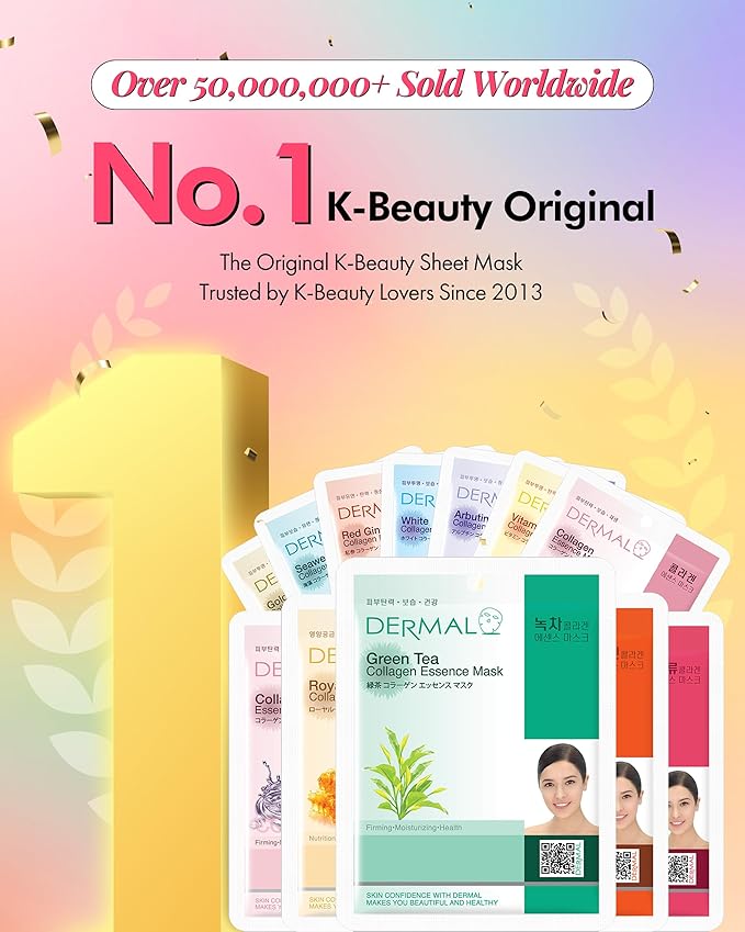 DERMAL Korea Collagen Essence Full Face Facial Mask Sheet 26 Yellow & Red Combo Pack - Skin Nourishing Elasticity
