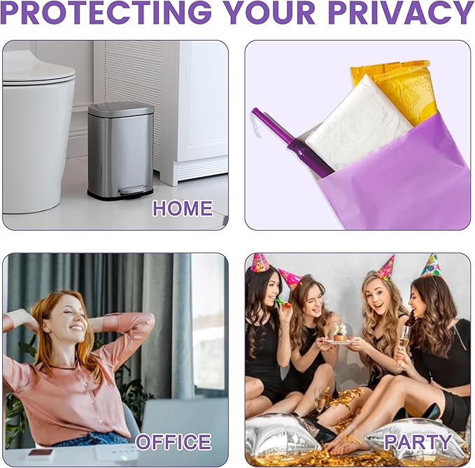 Disposable Sanitary Bags, 500 Pcs, Purple, Self-sealing, Odor-proof, Rectangular, Plastic, 10" x 6" Bags for Feminine Hygiene, Personal Waste, or Pet Waste