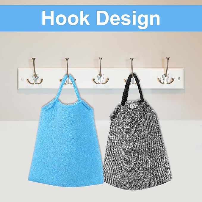 2pcs Exfoliating Back Scrubber Nylon Shower Bath Exfoliator Extended Length Body Scrub Towel Stretchable Pull Korean Washcloth Strap with Handles(Blue + Gray)