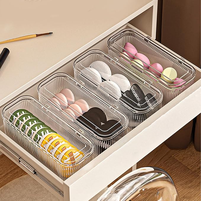 JessLab Makeup Brush Holder Organizer, Clear Makeup Sponges Organizer,Cosmetic Storage Case with Lid Display Case for Vanity, 1 Compartment (1 Pack)