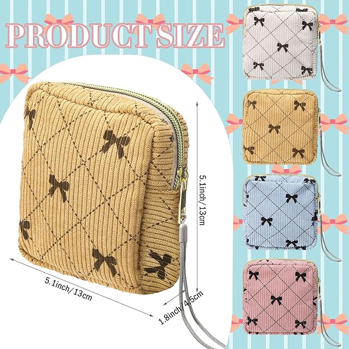 Paterr 4 Pcs Period Bag for Teen Girls Corduroy Portable Sanitary Napkin Storage Bag Hand Wrist Strap Lanyard String Holder Tampons Holder Pouch for Purse First Period Gift (Fashionable Style)