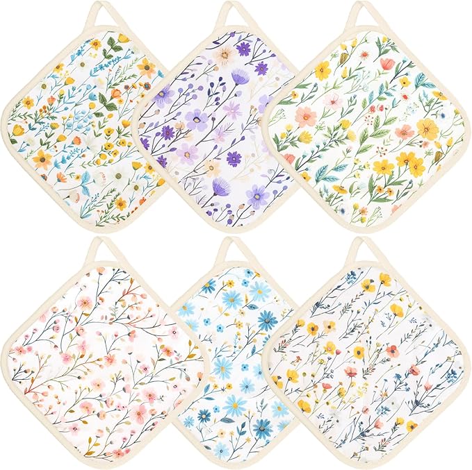 6 Pack Pot Holders 100% Cotton Heat Resistant Potholder, Machine Washable Pot Holder, Hot Pads, Table Pads for Cooking Baking (Y)