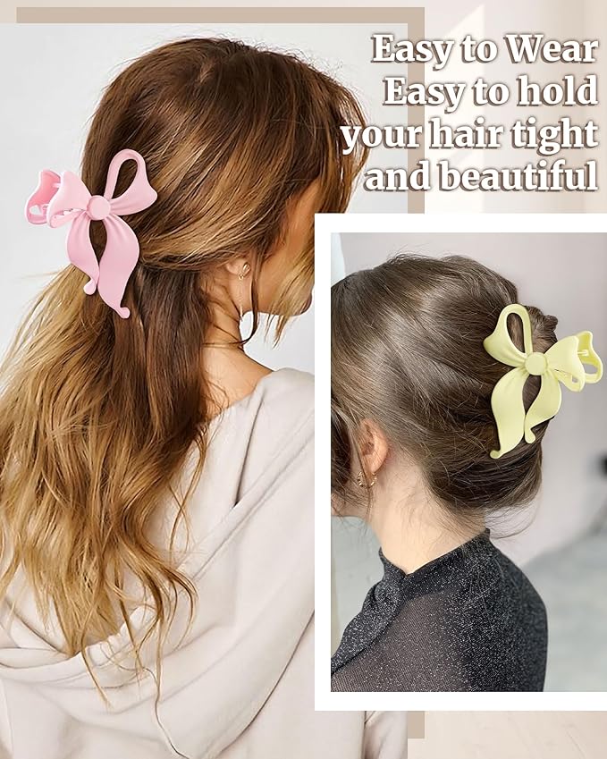 Mesovor 4 Pack Cute Bow Claw Clip for Women, Nonslip Large Matte Strong Hold Bows Hair Clips for Thin and Thick Hair | Chic Hair Styling Accessories (4.1" Khaki, Brown, Beige, Pink)