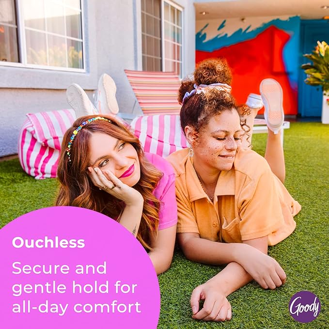 Goody Ouchless Flex Thin Pressure-Free Headband , Assorted Colors - Soft and Strong for a Comfortable Fit - for All Hair Types - Pain-Free Hair Accessories for Women and Girls 2 Count (Pack of 1)
