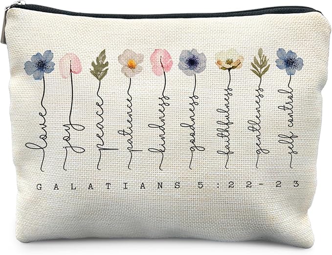 Christian Gifts Makeup Bag, Floral Christian Cosmetic Bags for Women, Galatians 5:22-23 Bible Verse Makeup Pouch, Faith Based Gifts Zipper Pouch