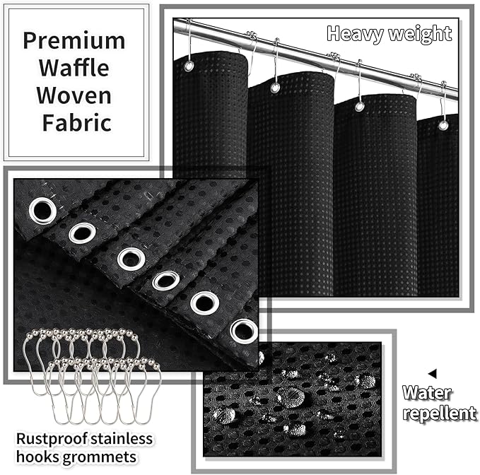 Bathroom Set with Shower Curtain and Rugs- 25PC Bathroom Accessory Set, Black Bathroom Set, Toilet Brush, Trash Can, Qtip Holder & Soap Dispenser