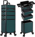 AROUS Rolling Makeup Train Case 4 in 1 Cosmetology Case on Wheels Large Storage Cosmetic Trolley with Key Salon Barber Traveling Cart Trunk, Green