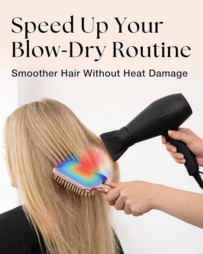 Lily England Paddle Hair Brush for Women with All Hair Types - Professional Hairbrush for Blow Drying, Detangling & Straightening - Smooth Brush with Gel Handle for Easy Grip, Rose Gold-White