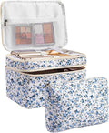 HBselect 2Pcs Travel Makeup Bag, Large Cotton Quilted Makeup Bag Cosmetic Bag Cute Make up Bag Toiletry Bags for Women Girls