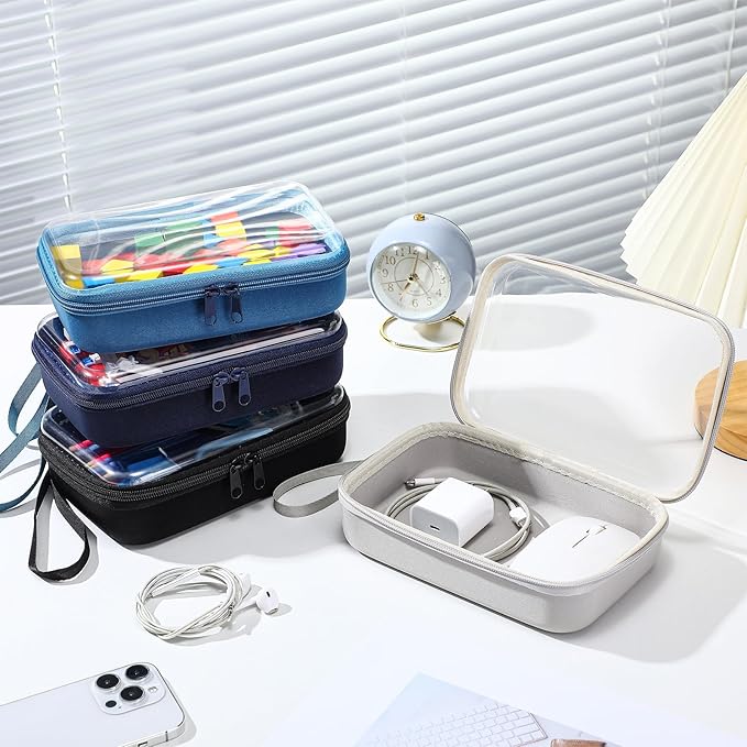 4 Pcs Hard Clear Zipper Case Hard Shell Plastic Pencil Case Large Transparent Pencil Box Portable Travel Organizer Toy Storage Bins for Home Office Cosmetics(Gray,Dark Blue,Blue,Black)