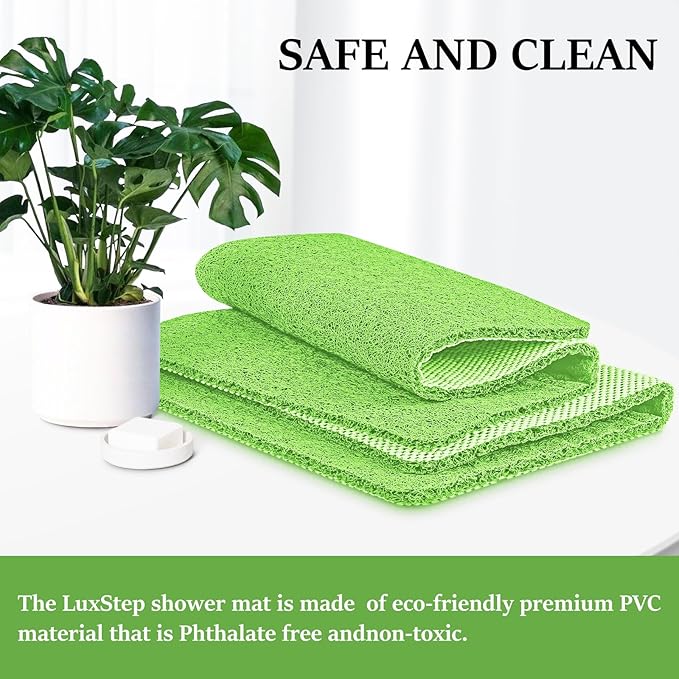LuxStep Shower Mat Bathtub Mat,32x16 inch, Non-Slip Bath Mat with Drain, Quick Drying PVC Loofah Bathmat for Tub,Shower,Bathroom,Grass Green