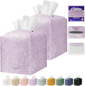 Tissue Box Holder Cover Square Tissue Cube Cover PU Leather Tissue Organizer with Bottom Belt for Bathroom, Tabletop, Kitchen, Night Stands, Office, Home, Car (2, Lightpurple)