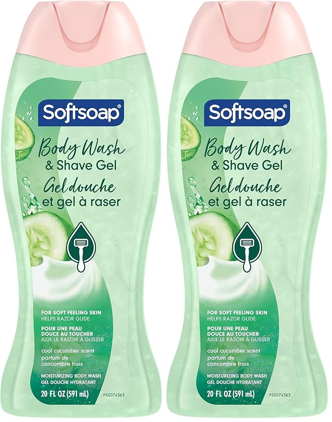 Softsoap Moisturizing Body Wash and Shave Gel, Cool Cucumber Scent, 20 fl oz Bottle (Pack of 2)