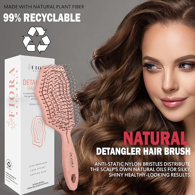 Fiora Naturals Hair Detangling Brush for Women - Detangler Hair Brush w/Flexible Soft Bristles, Gently Glides Through Tangles, Curly, Fine, Dry & Shower Wet HairBrush, cepillo para cabello, Rose Gold