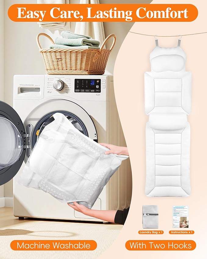 Full Body Bath Pillow for Bathtub, Thick Luxury Bathtub Cushion with Movable Lumbar Support and Laundry Bag, Bathtub Pillows for Head, Neck and Back Support, Bathtub Accessories for Women Spa Gift