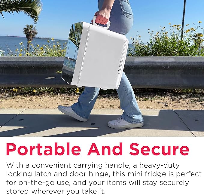 Frigidaire Mini Personal Fridge Cooler, LED Lighted Mirror, 6.5L Capacity, Chills 9 Cans, or Makeup and Skincare, Portable & Compact