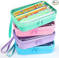 4 Pcs Hard Clear Zipper Case Hard Shell Plastic Pencil Case Large Transparent Pencil Box Portable Travel Organizer Toy Storage Bins for Home Office Cosmetics(Beige, Orange, Dark Blue, Green)