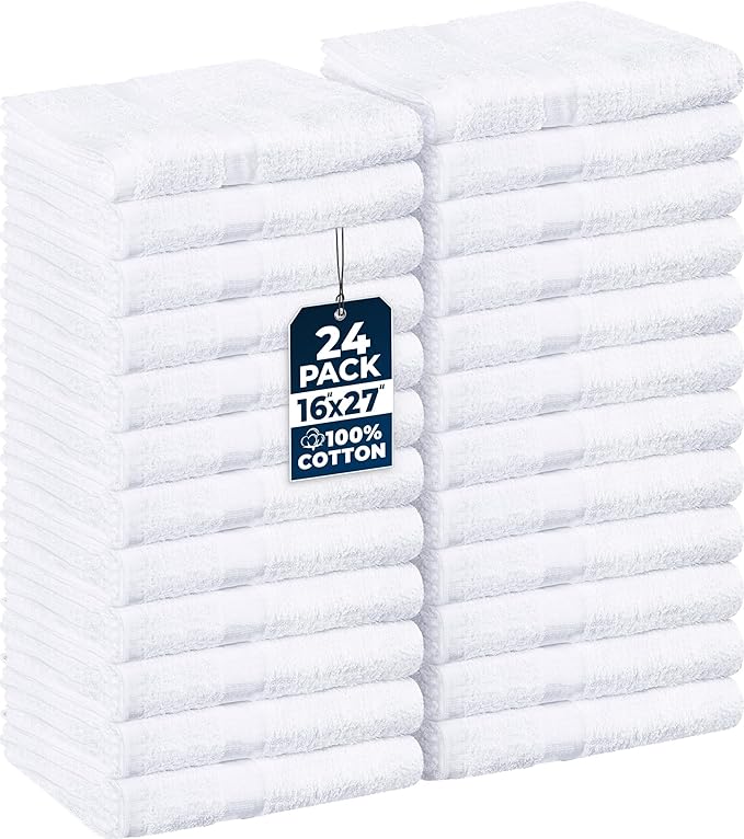 Utopia Towels, Salon Towel, Pack of 24, 16 by 27 Inches, Highly Absorbent Cotton Towels for Hand, Gym, Beauty, Spa, and Home Hair Care, White