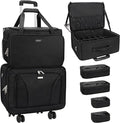 MONSTINA Rolling Makeup Train Case, Beauty Hairdresser Bag and Cosmetology Case on Wheels Makeup Artist Bag Hairstylist Cosmetic Organizer Storage Bag with 4 Bag (Black+Hairdressing Bag)