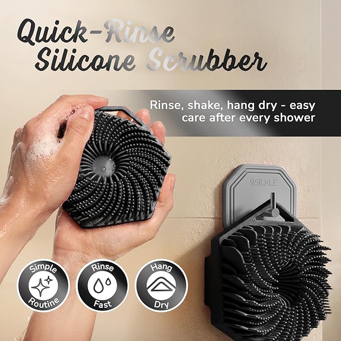 Silicone Body Scrubber – Gentle Exfoliating Shower Scrubber for Body & Bath, Silicone Shower Brush & Loofah Alternative – Non-Slip Silicone Body Brush, Quick Dry, Hygienic - Black