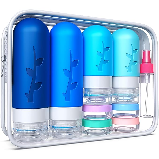 Travel Bottles for Toiletries,TSA Approved Silicone Travel Containers jar for Toiletries,Leak Proof Refillable Liqus Shampoo And Conditioner Travel Essentials toiletry