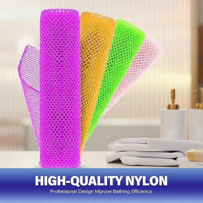 4 Pieces African Bath Sponge African Net Long Net Bath Sponge Transform Your Shower Routine with African Bath Sponges for Exfoliated, Silky Smooth Skin (Purple, Pink, Green, Orange)