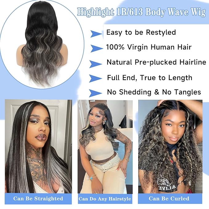 Highlight Wear and Go Glueless Wigs Human Hair Pre Cut Body Wave Ombre Lace Front Wig Human Hair Pre Plucked Black and Blond Wavy 5x5 Lace Closure Wigs Human Hair Balayage Wig 32 Inch