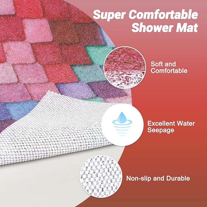 Bathtub Mat Shower Mat Non-Slip: 16x 39 Inch Soft Comfort Bath Mat with Drainage Holes, PVC Loofah Massage Bathmat for Shower, Tub, Bathroom, Wet Areas, Quick Drying