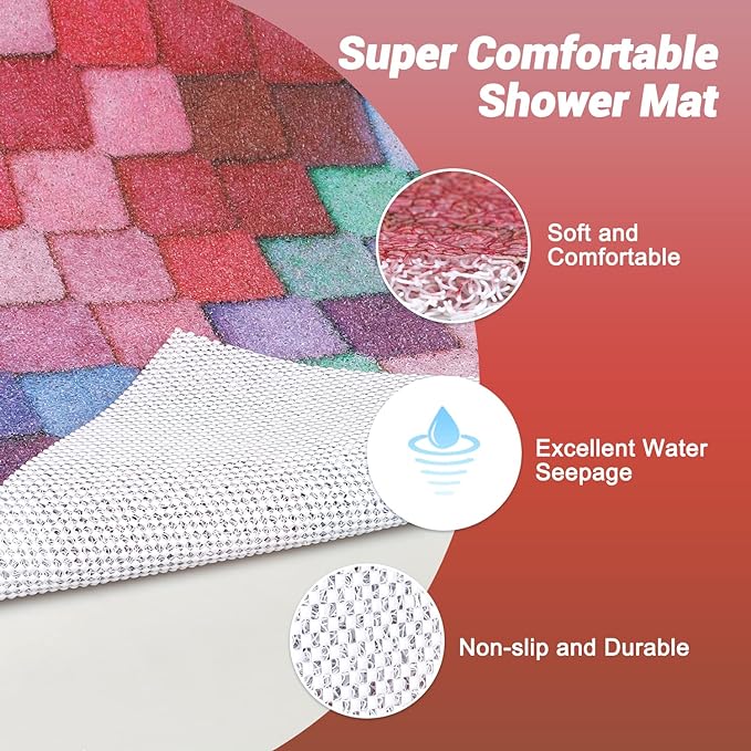 Shower Mat Bathtub Mat Non-Slip - 32x32 Inch, Soft Comfort Bath Mat with Drainage Holes, PVC Loofah Massage Bathmat for Shower, Tub, Bathroom, Wet Areas, Quick Drying