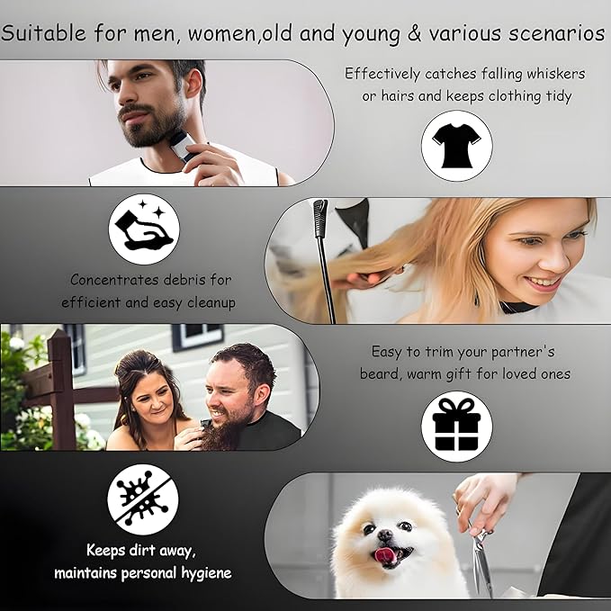 Beard Bib Apron, Beard Catcher for Men Shaving & Trimming, Non-Stick Beard Bib Hair Catcher with 4 Suction Cups
