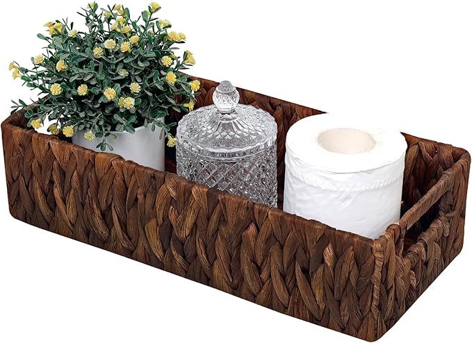 Handwoven Wicker Storage Basket-Hyacinth Material,Toilet Paper Holders with Handles,Storage Baskets for Organizing Living Room,Bedroom,Closet