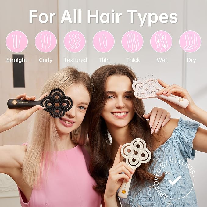 Simetra Detangler Hair Brush for Women and Men, Holiday Present - Original Detangling Brush for Curly Hair/Wet & Dry Hair, Natural Boar Bristles Hairbrush - Natural Crystal Inlay & 14K Gold Plating