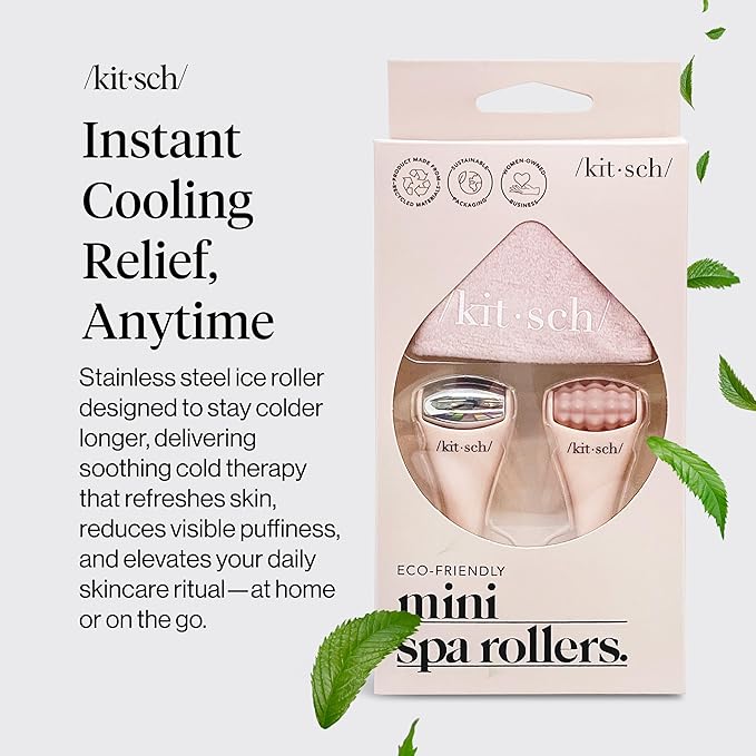 Kitsch Mini Facial Roller & Ice Face Roller Skin Care Tool Set – Stainless Steel Face Rollers to Reduce Puffiness, Redness & Headaches, Great Irritation Relief & Spa-Like Experience Anywhere - Blush