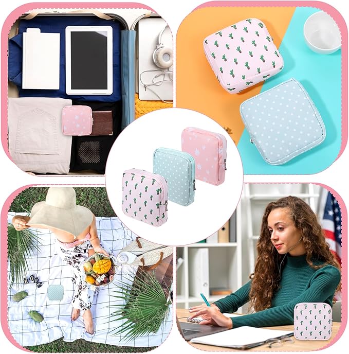 3PCS Pad Pouch for Women Period Bag Zippered Sanitary Napkin Storage Bag for Tampons Pads Menstrual Cup Pouches Portable Feminine Hygiene Organizer Tampon Holder Bags for Purse Travel Pouch