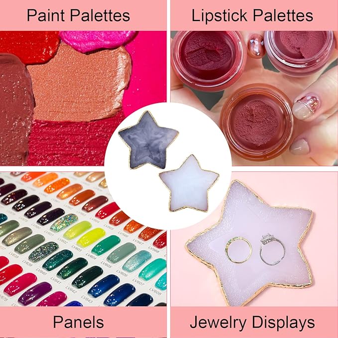 2 Pcs Nail Art Palette Resin Nail Polish Palette Mixing Plate Plates White Stars Shape Makeup Plate Nails Gel Color Makeup Display Board Pallet For Art Tip Holder Display