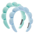 Spa Terry Cloth Face Washing Headband Combo - Set of 2 Puffy Makeup Headbands for Facial Care (Blue + Turquoise)