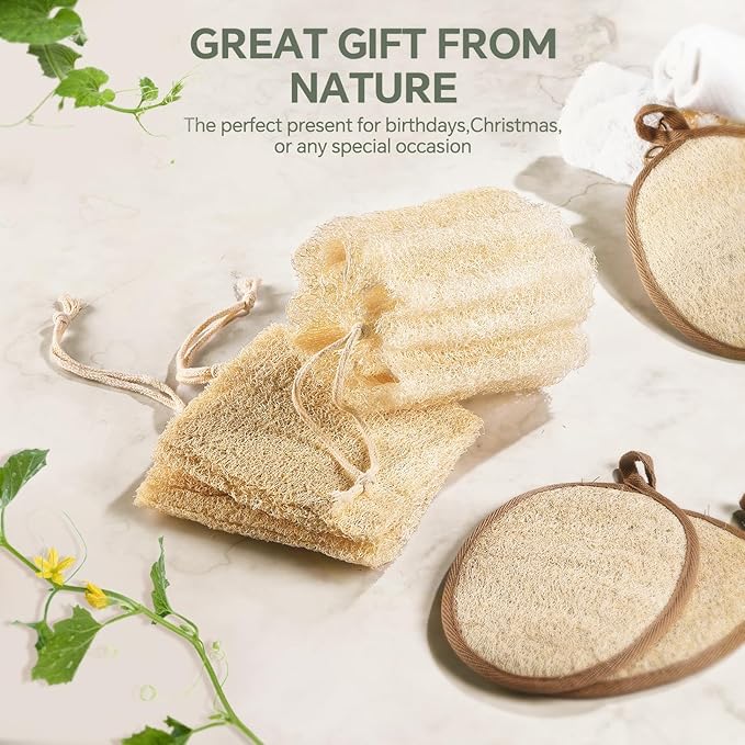 3PCS Egyptian Natural Loofah Exfoliating Body Scrubber, Natural Real Egyptian Loofah Sponge Bath & Shower Scrub exfoliating loofah for Women and Men, Luffa Sponges for Face, Back & Body