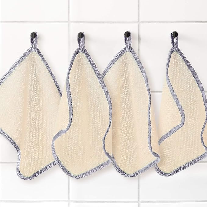 Tatuo 5 Pcs Exfoliating Face and Body Wash Cloths Towel Weave Bath Exfoliating Scrub Massage Bath Cloth for Women and Men, 10.63 x 9.05 Inch (Gray Edge)